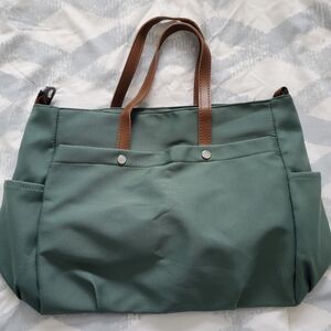Elegant Green Tote Bag with Brown Accents